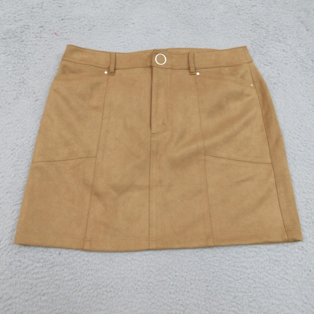 WHBM Skirtβ Women 12 Tan Faux Suede Gold Detail Versatile Stylish Dressy Casual
